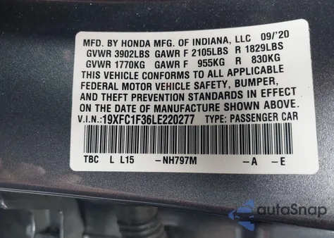 2020 Honda Civic Ex z USA, uszkodzony, nr VIN 19XFC1F36LE220277